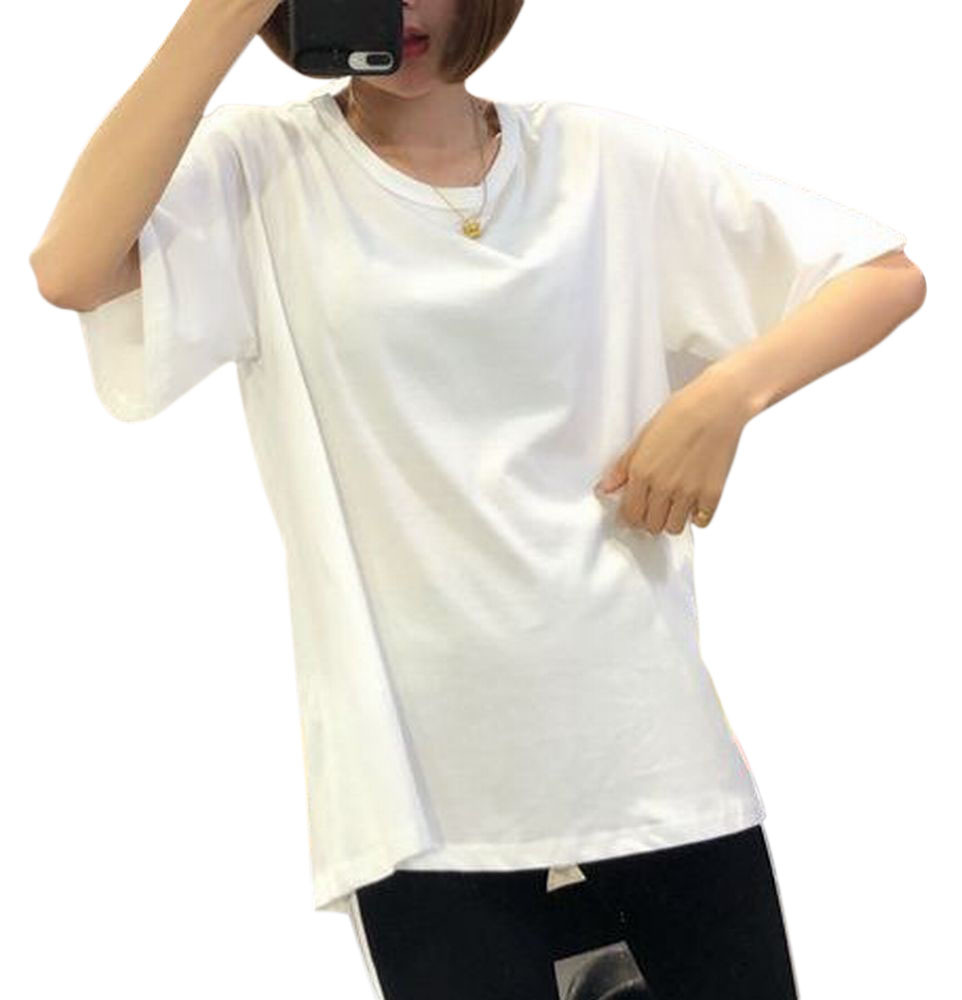 Tシャツ カットソー 半袖 レディース トップス 丸首 ラウンドネック プルオーバー 背中スリット 背中魅せ 背中縦開き 背中ひだ加工 丈長め 無地 Top おとりよせ Com 通販 Yahoo ショッピング