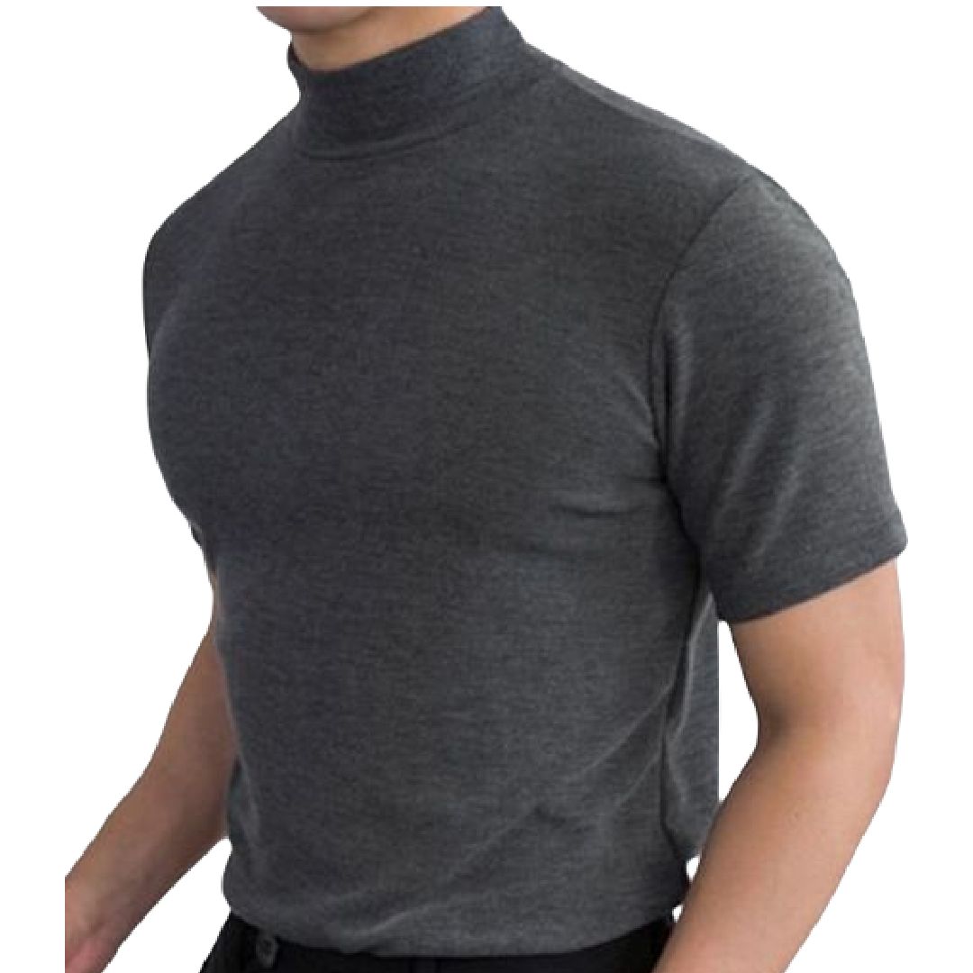 Tシャツ カットソー 半袖 メンズ トップス 大きいサイズ スリム ハイネック 無地 シンプル ブラ...