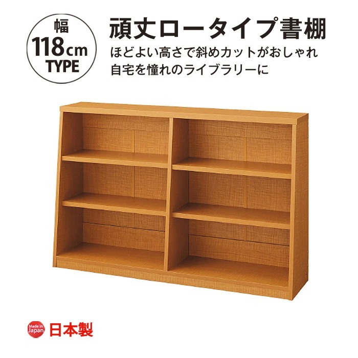 頑丈ロータイプ書棚　幅118cm　文庫本、コミック、単行本、DVD、実用書、雑誌、百科事典　送料無料　日本製