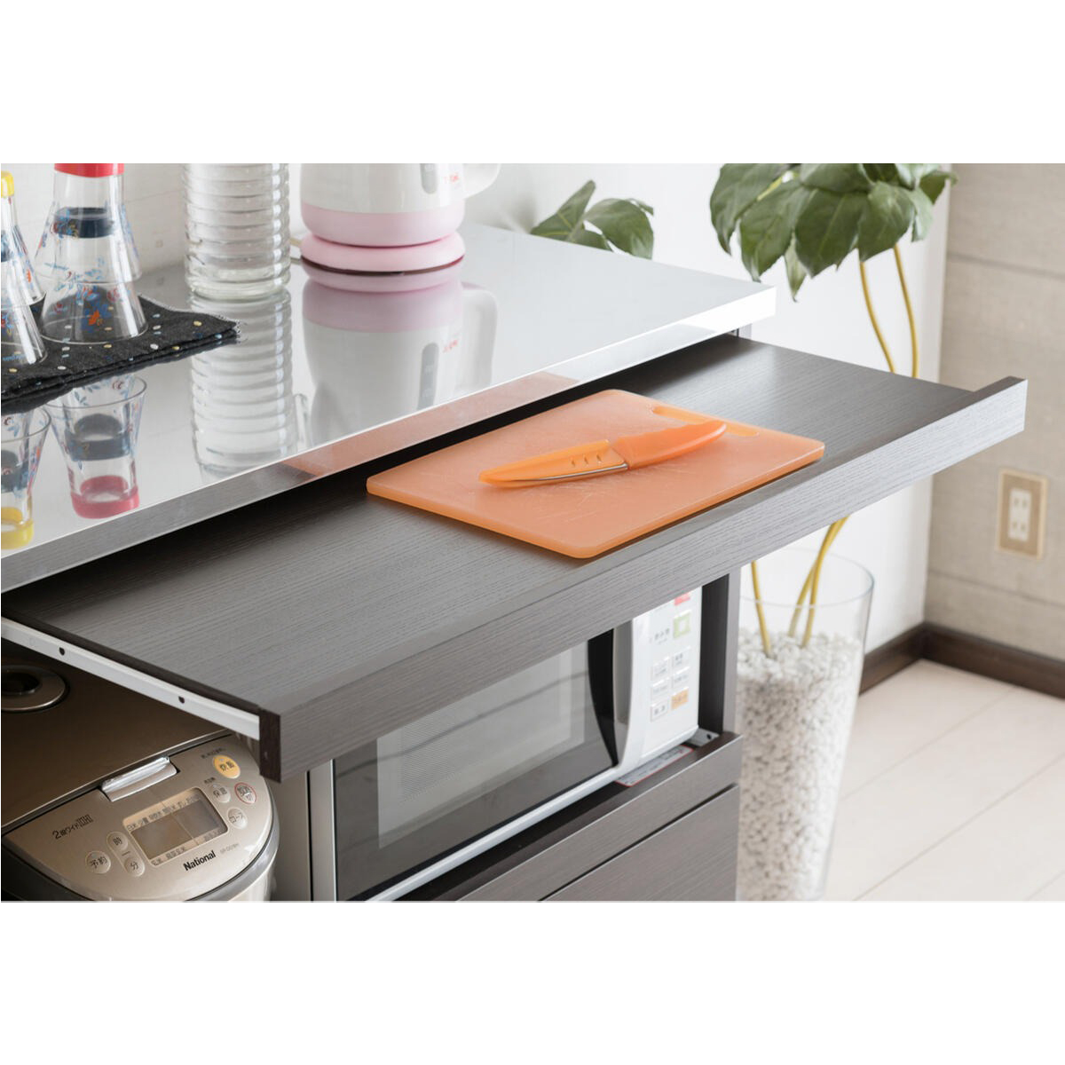 MiHAMAの家具 キッチンカウンター 90幅 完成品 間仕切り 背面化粧