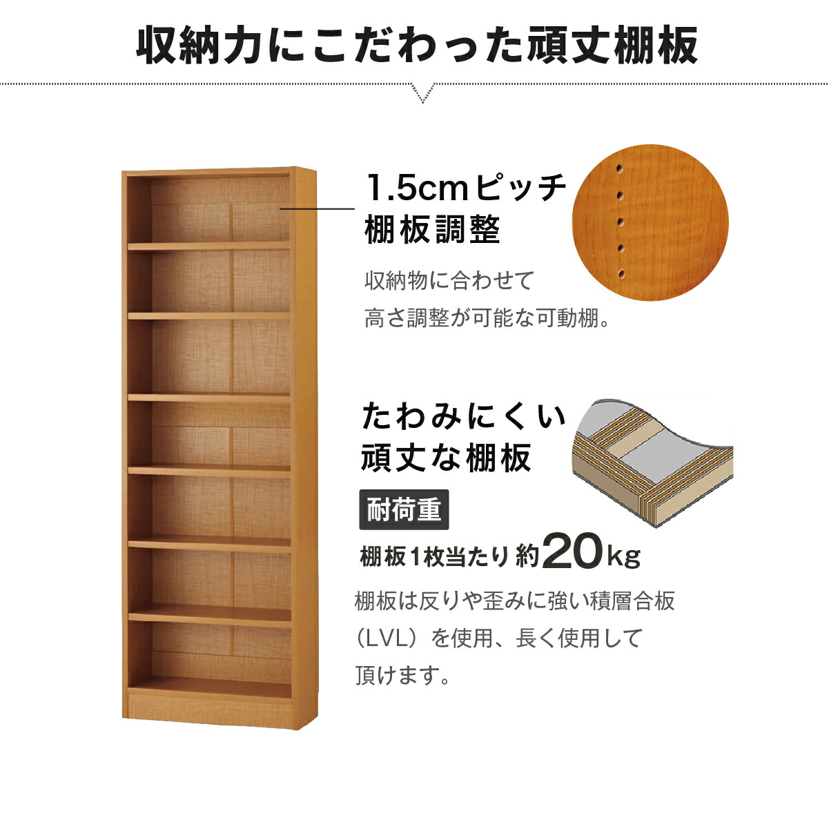 MiHAMAの家具 壁面収納 書棚 本棚 横連結 幅60cm 高さ180cm 本体 A4