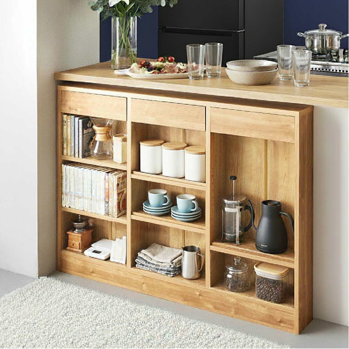 MiHAMAの家具 キッチンラック カウンター下収納 薄型 奥行15.5 幅120cm