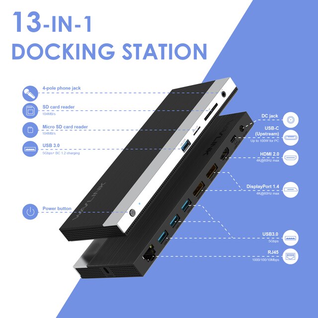 Wavlink USB-Cトリプルディスプレイ，ドッキングステーション4k 60hz