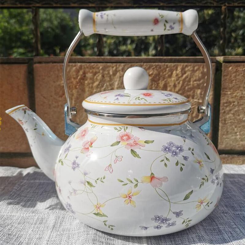やかん ホーローやかん 2.5L 大容量 ケトル 琺瑯 花柄 バラ 湯沸かし