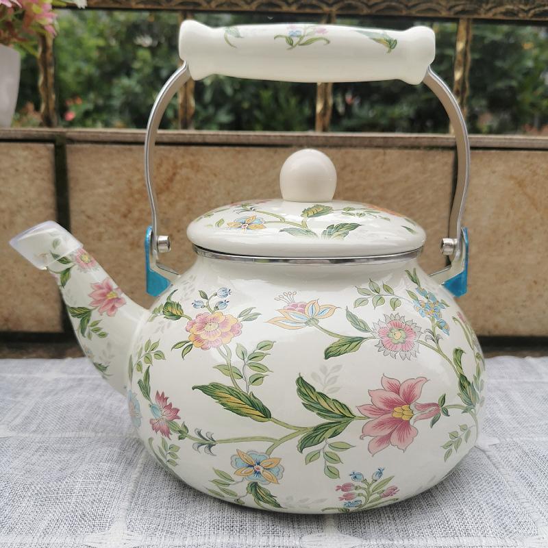 ツ*ラ様 Vintage☆琺瑯花柄ケトル☆Tiffany★箱付新品 やかん ホーローやかん 2.5L 大容量 ケトル 琺瑯 花柄 バラ 湯沸かし