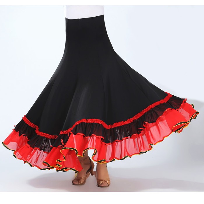 ダンス衣装 スカート【黒×赤-yo】広がるスカート 社交ダンス