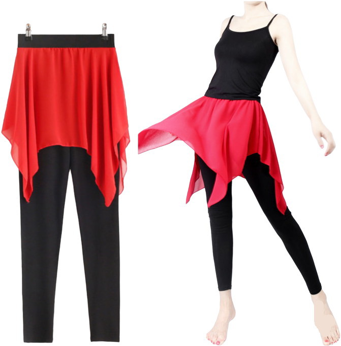 ダンス衣装 スカート付きパンツ(裾ショート) レギンス ダンス パンツ 美脚 体型カバー シフォン ...