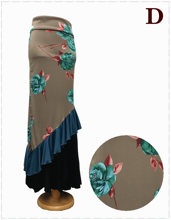 在庫限り フラメンコ スカート(スペイン製)フラメンコ衣装 マーメイド 花柄 ハイウエスト 社交ダンス ダンス衣装 ミカドレス  sfy60-sfy61-sfy62-sfy63