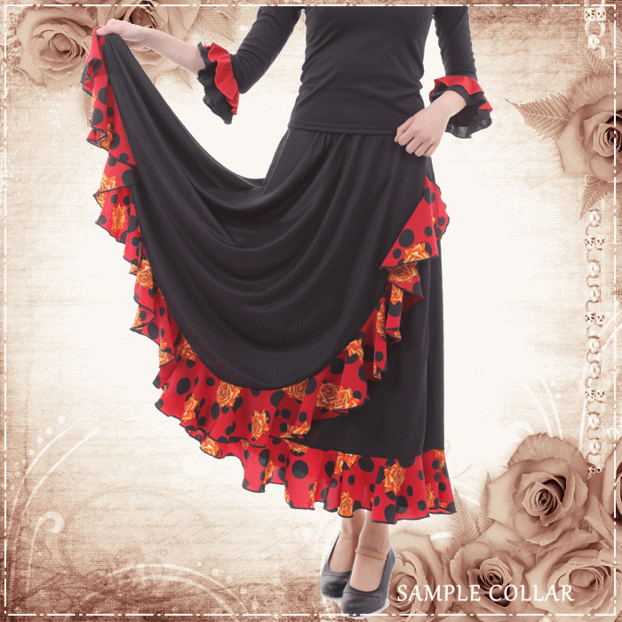 フラメンコ スカート 広がる フラメンコ 衣装 スカート 赤×黒赤白