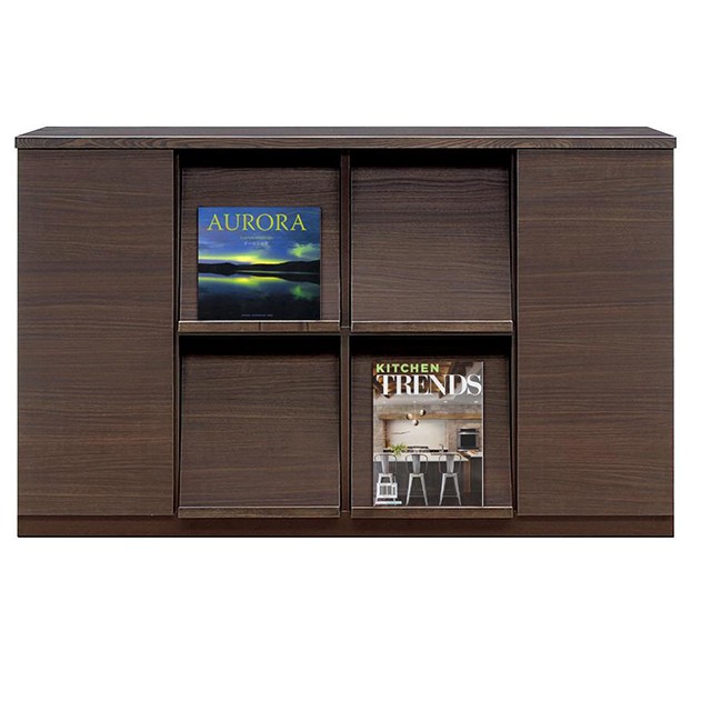 ディスプレイラック 幅150cm  本棚 木製 扉 国産 収納 棚 リビング収納 本 オープン キャビネット 裏面化粧 フラップ扉 フラップチェスト マガジンラック |  | 03