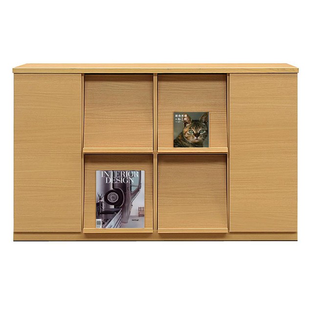 ディスプレイラック 幅150cm  本棚 木製 扉 国産 収納 棚 リビング収納 本 オープン キャビネット 裏面化粧 フラップ扉 フラップチェスト マガジンラック |  | 01