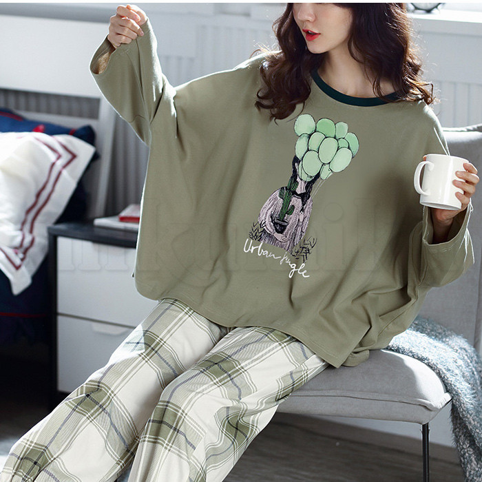 送料無料 パジャマ レディース 長袖 キャラクター柄 上下セット服 部屋