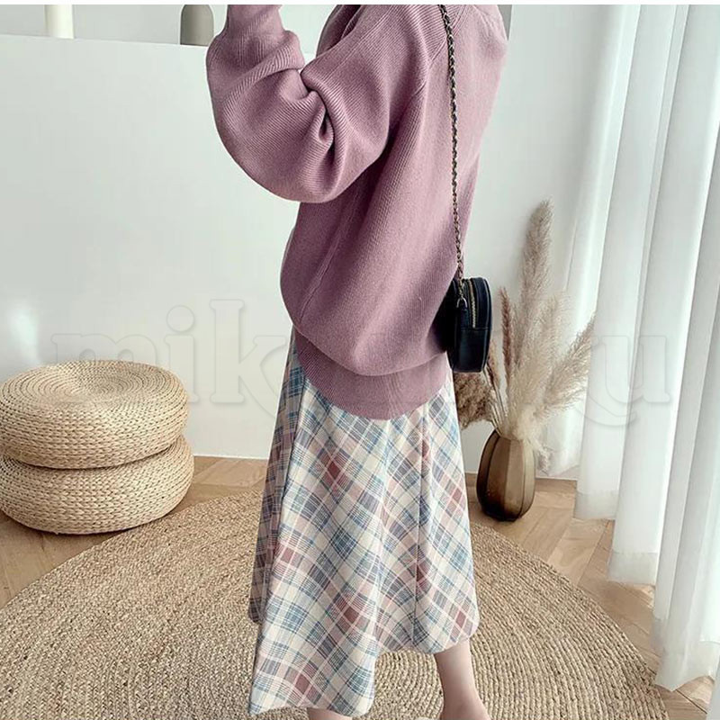ロングスカート レディース チェック柄 膝下 ミモレ丈 Aライン