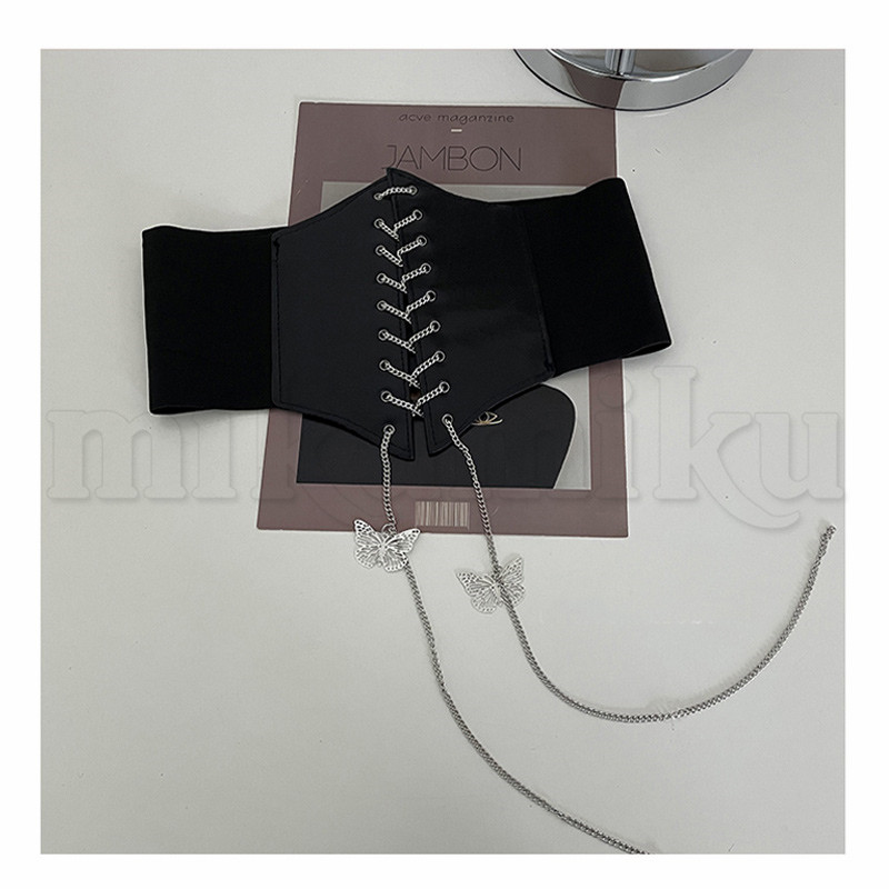 ❤未使用❤女性コルセットウエスト、ベルト スポーツベルト、 ウエストニッパー コルセット レースアップ チェーン PU 蝶 腰引き締め