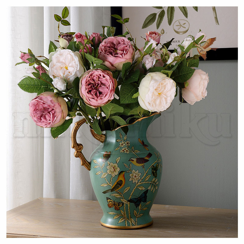 花瓶 フラワーベース 花柄 陶器 花入れ 雑貨 花器 アンティーク雑貨