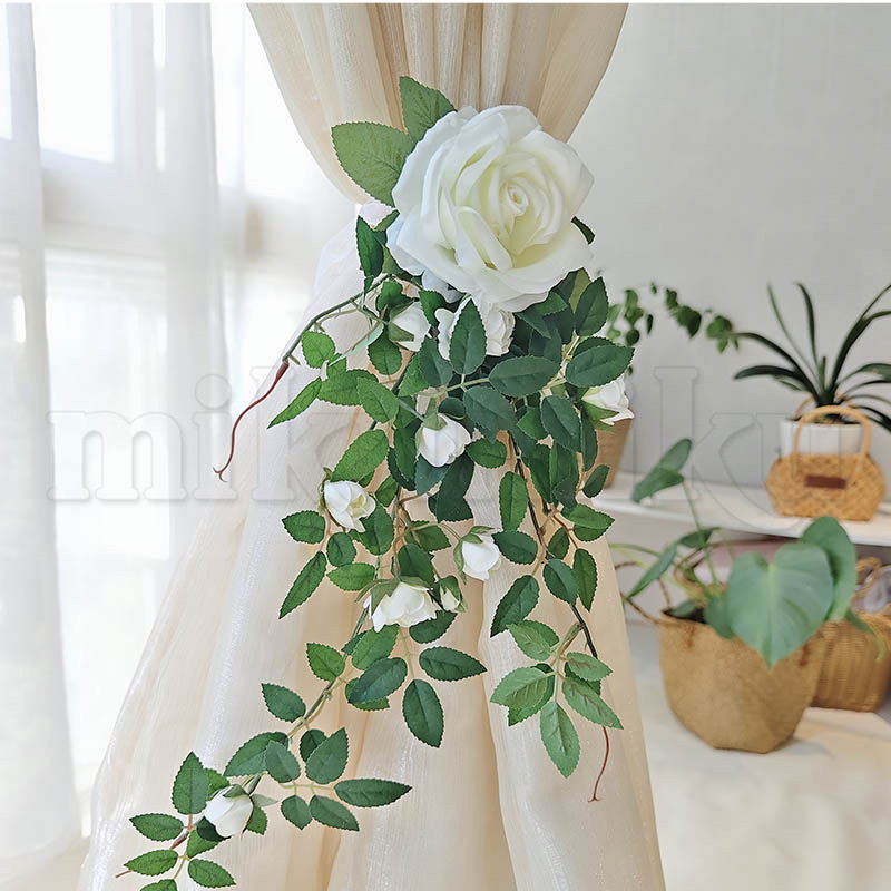 カーテンタイバック フラワー バラ 葉 大ぶり 華やか カーテンタッセル