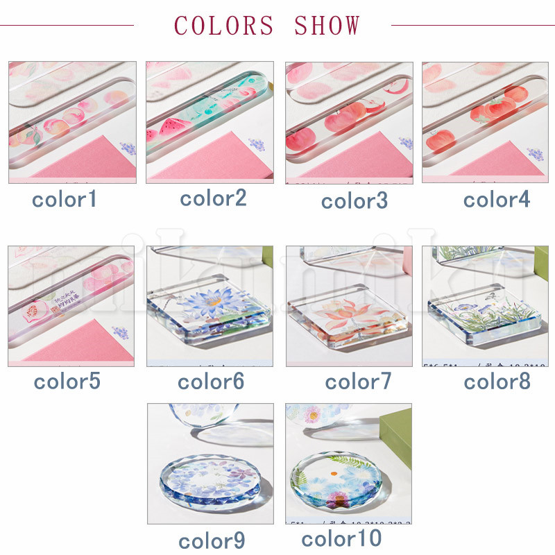 ガラス ペーパーウエイト フルーツ 花柄 文鎮 長型 書道用品 習字 毛筆