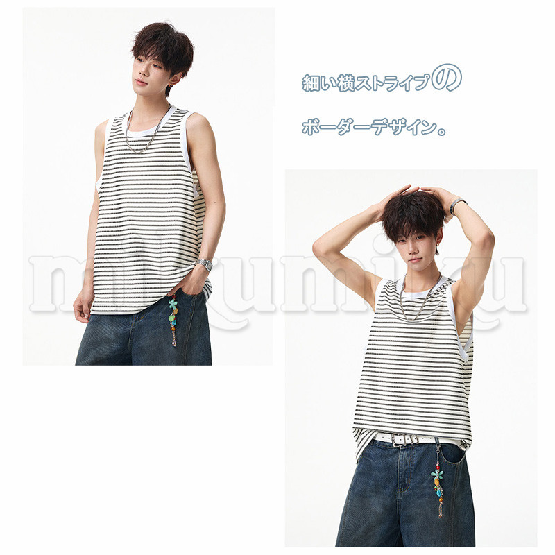 タンクトップ メンズ ノースリーブ Tシャツ 袖なし ボーダー柄