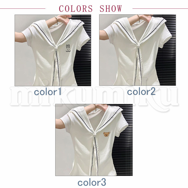 セーラーカラー Tシャツ 半袖 tシャツ トップス レディース ワン