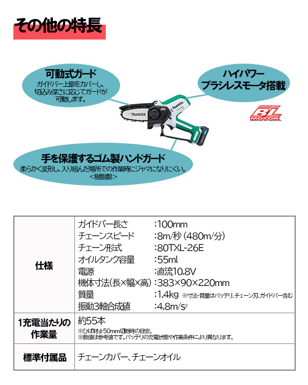 マキタ 充電式ハンディソー ＜MUC100DWHG＞1.5Ah セット品