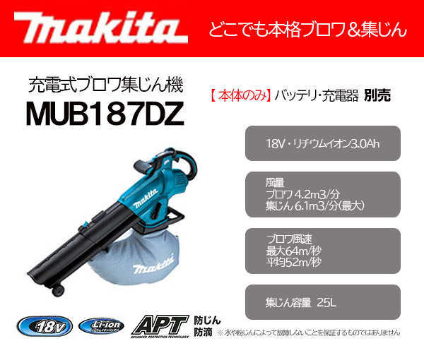 マキタ 充電式ブロワ集じん機 18V ＜MUB187DZ＞ 本体のみ (バッテリ