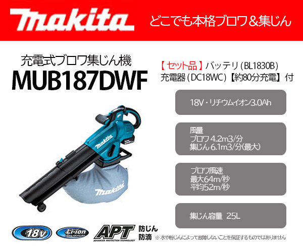 マキタ 充電式ブロワ集じん機 18V ＜MUB187DWF＞ セット品