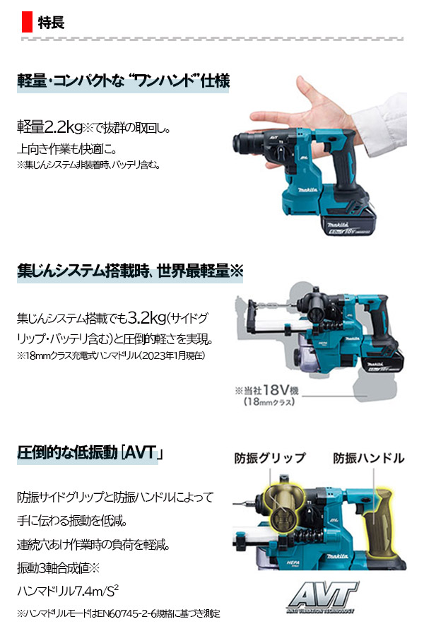 マキタ（makita） 充電式ハンマドリル 18mm 集じんシステム付 18V