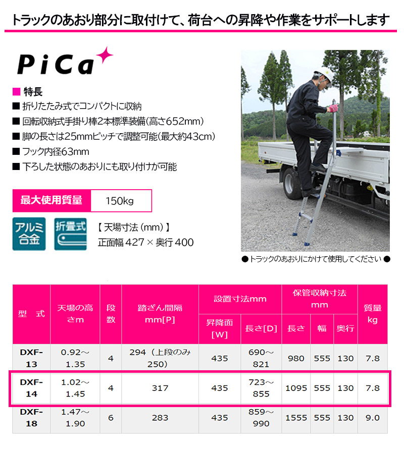 PiCa (新品未使用‼️ピカ) トラック昇降ステップ DXF-14TEA 製品情報】DXF-14TEA ： はしご、脚立の株式会社ピカコーポレイション