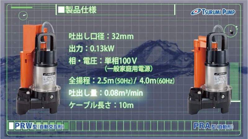 ツルミポンプ ＜32PRW2.13S-92＞ 浄化槽専用水中ハイスピン
