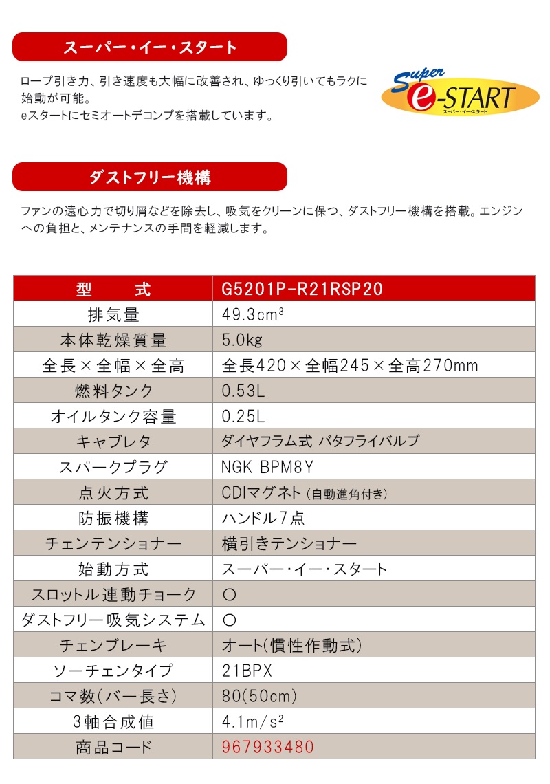 ゼノア(ZENOAH) エンジンチェンソー 【G5201P-R21RSP20 (967933480)】 :40000908:カイノス  Yahoo!ショッピング店 - 通販 - Yahoo!ショッピング