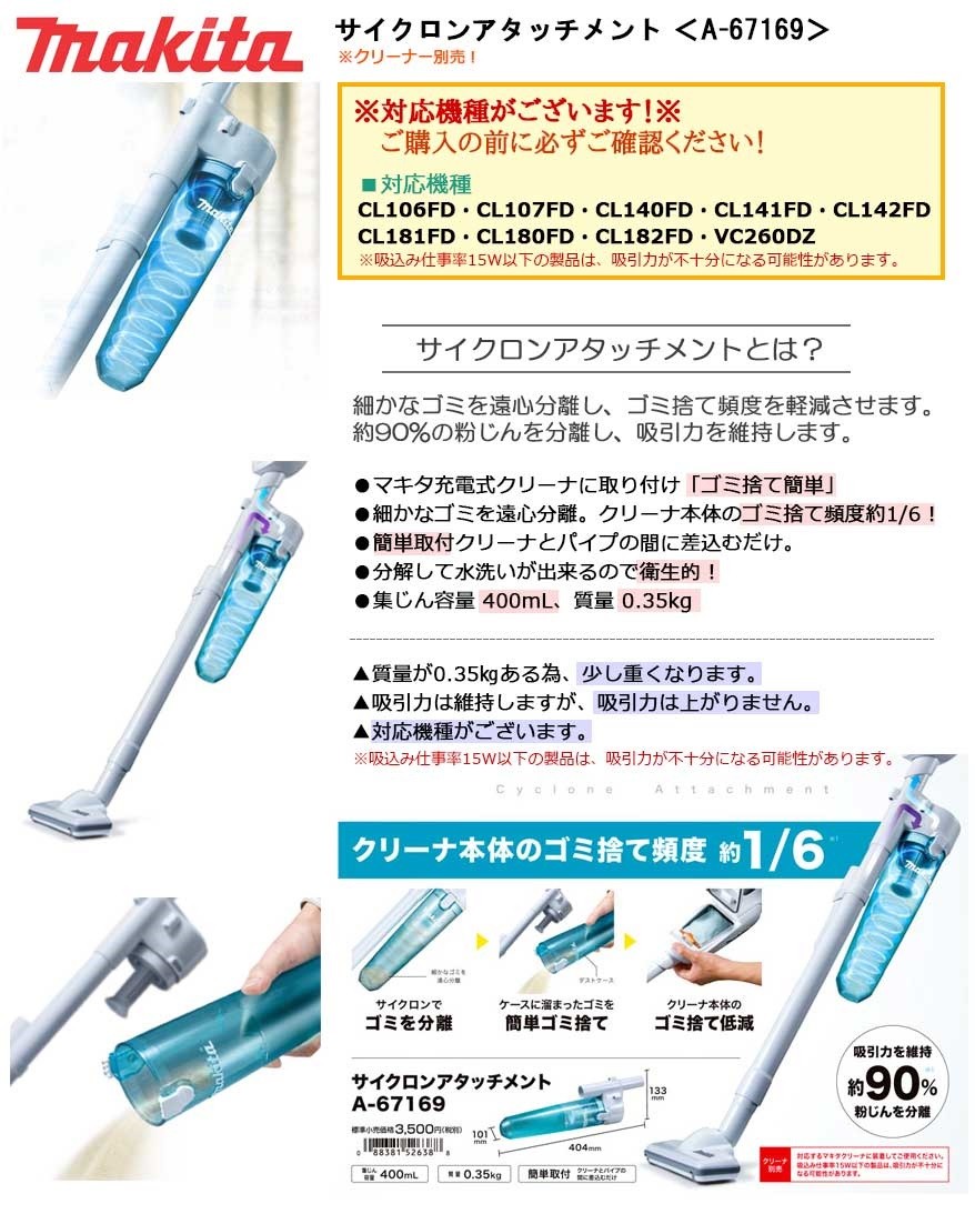 マキタ（makita） サイクロンアタッチメント ＜A-67169＞ A67169