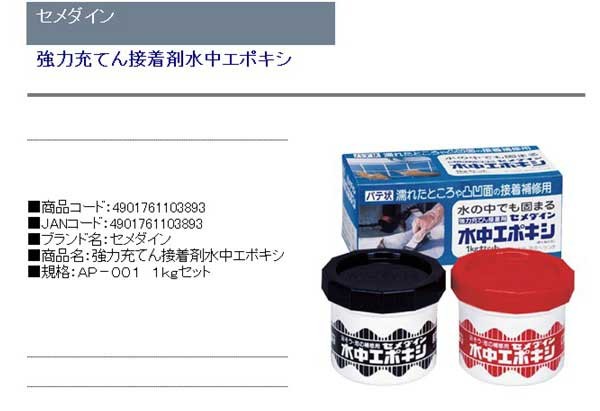 セメダイン 強力充てん接着剤 水中エポキシ 1kgセット AP-001 【日本産