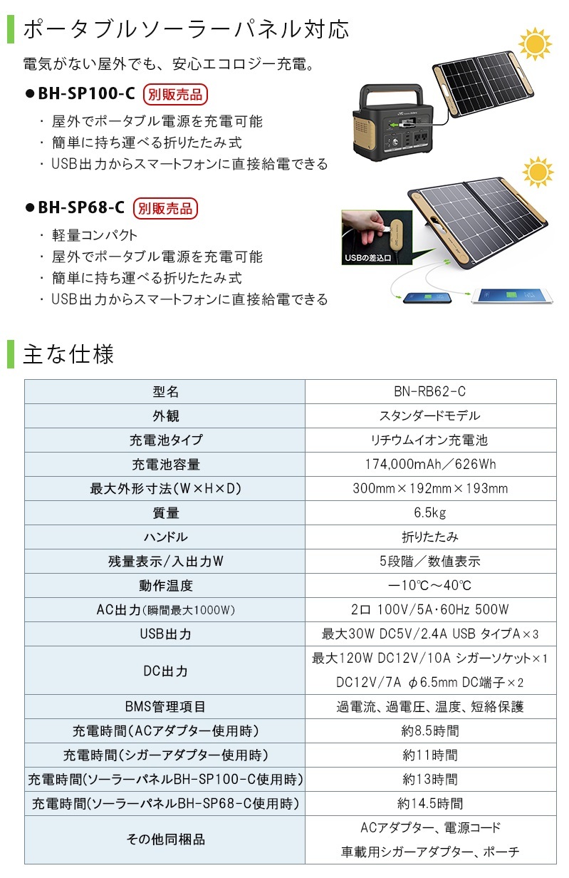 JVC ケンウッド Jackery ポータブル電源 スタンダードモデル 【BN-RB62