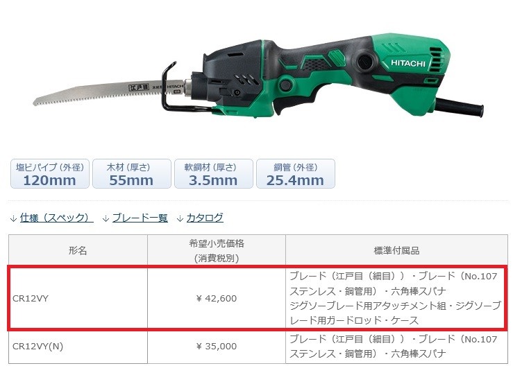HiKOKI(ハイコーキ) セーバソー CR12VY セット品 アタッチメント HiKOKI(ハイコーキ) セーバソー CR12VY セット品 アタッチメント