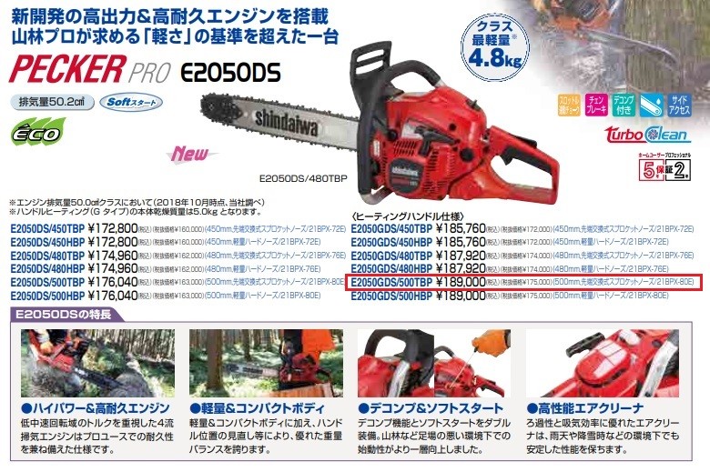ヤマビコ 新ダイワ チェンソー ＜E2050GDS/500TBP＞ : カイノス Yahoo 