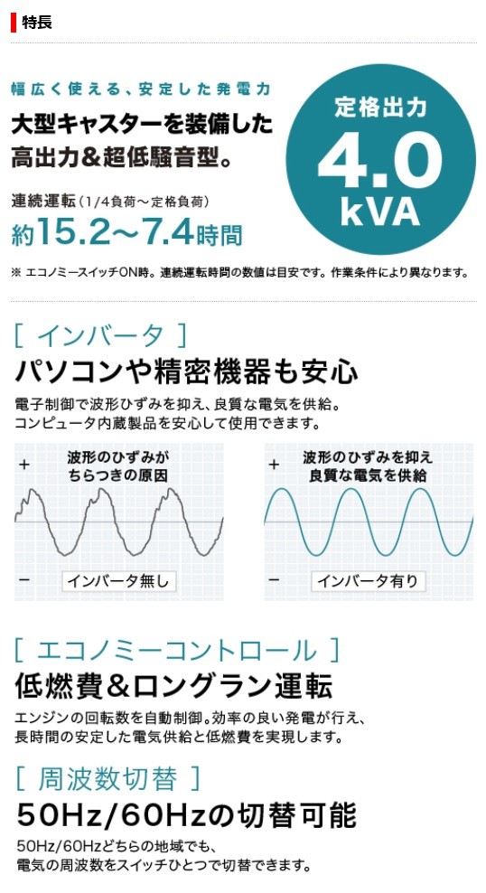 マキタ（makita） インバーター発電機 ＜EG4000ISE＞ 定格4.0kVA 質量