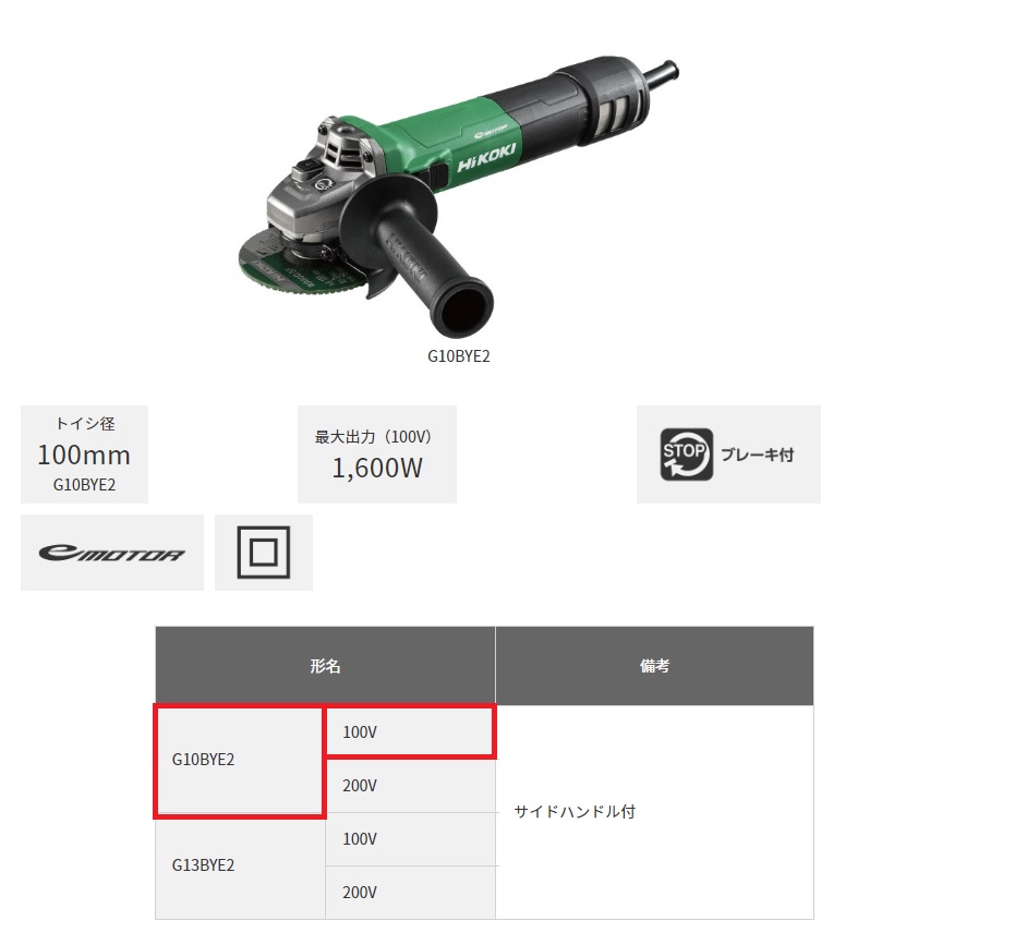 未使用品】ハイコーキ G10BYE2 100㎜電子ディスクグラインダ 100V