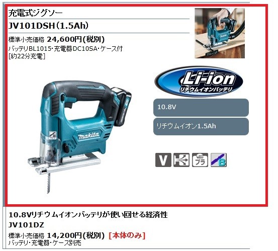 マキタ（makita） 充電式ジグソー 10.8V 1.5Ah バッテリ 充電器 ケース