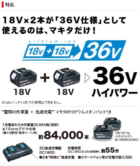 新発売 カイノス 店マキタ 充電式剪定ハサミ 18Vx2 6.0Ah バッテリ 2口