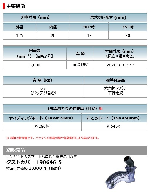 マキタ 125mm 18V充電式防じん丸ノコ 無線連動対応 ＜ KS513DZ ＞本体