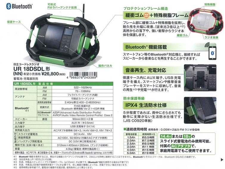 HiKOKI（ハイコーキ） コードレス ラジオ UR18DSDL（NN) バッテリー