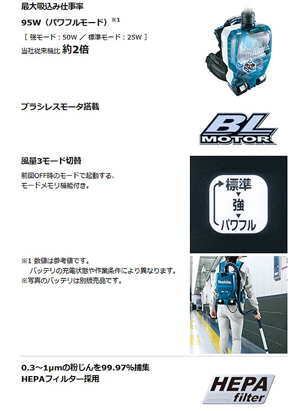 マキタ（makita） 充電式背負いクリーナー 36V ＜VC261DZ＞ 業務用掃除