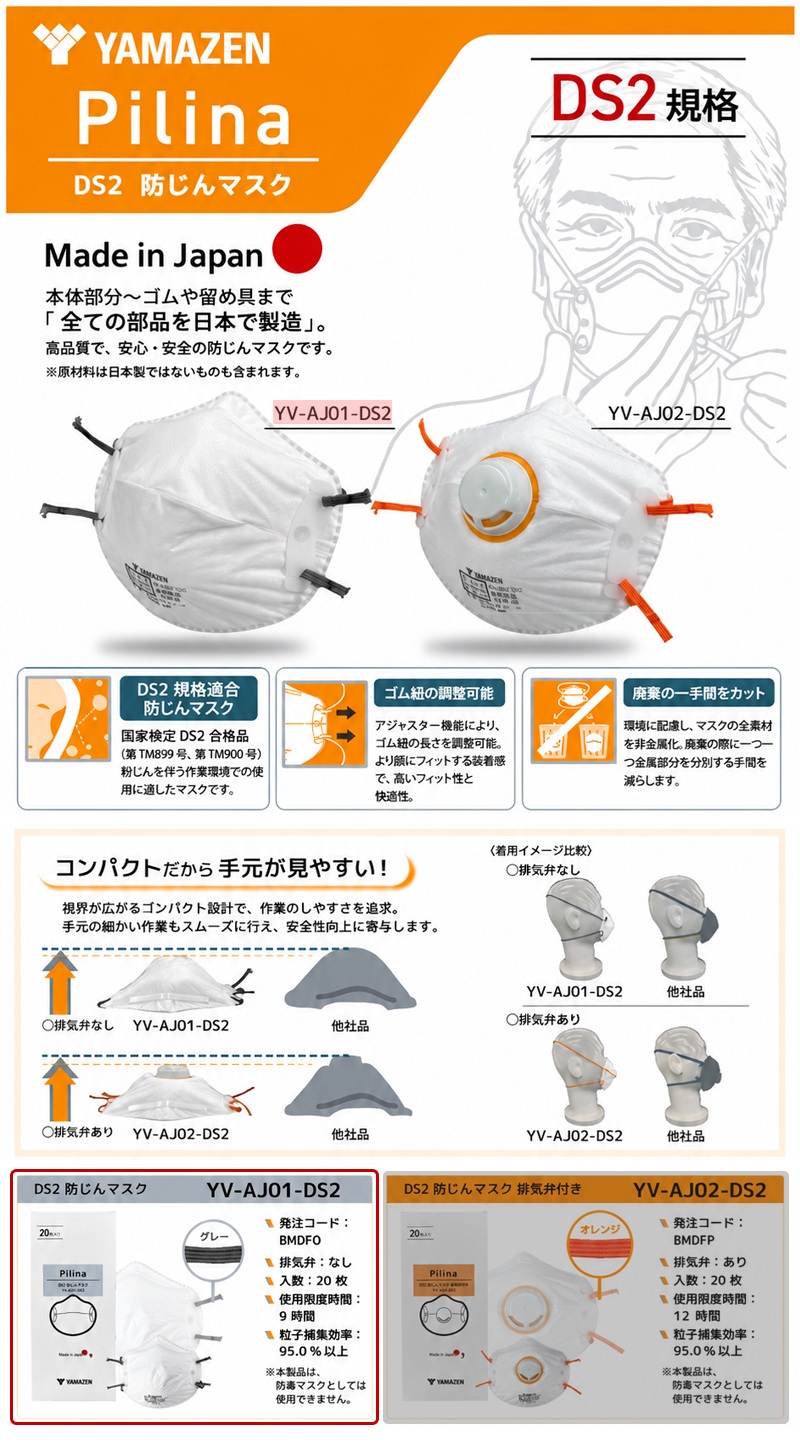 山善(YAMAZEN) Pilina DS2 防じんマスク 20枚入 【YV-AJ01-DS2 (BMDFO