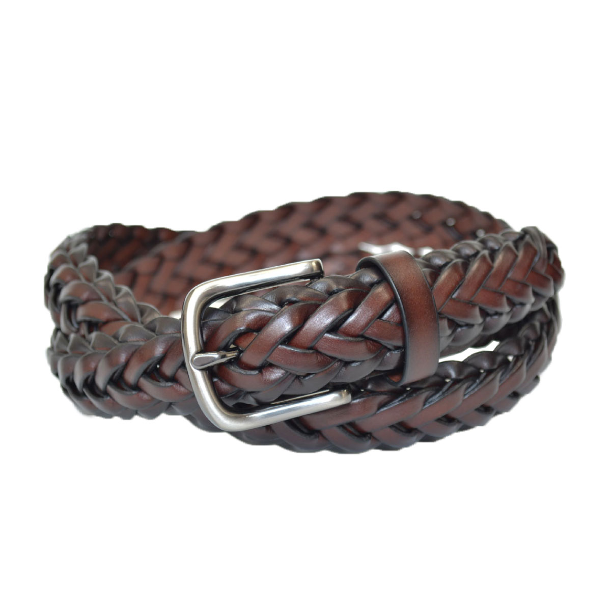 ブラウンレザー編み込みベルト 約110cm