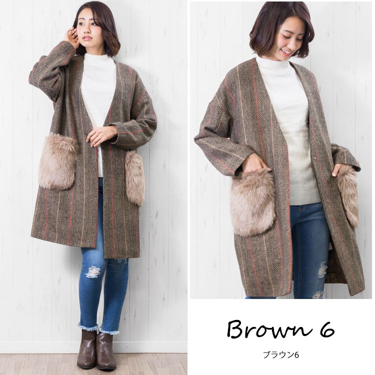 美✨バーバリー チェック柄 ファーコート カーデ ベルテッド 2way アンゴラ ミラ オーウェン Mila Owen マルチマテリアルノーカラーファーコート