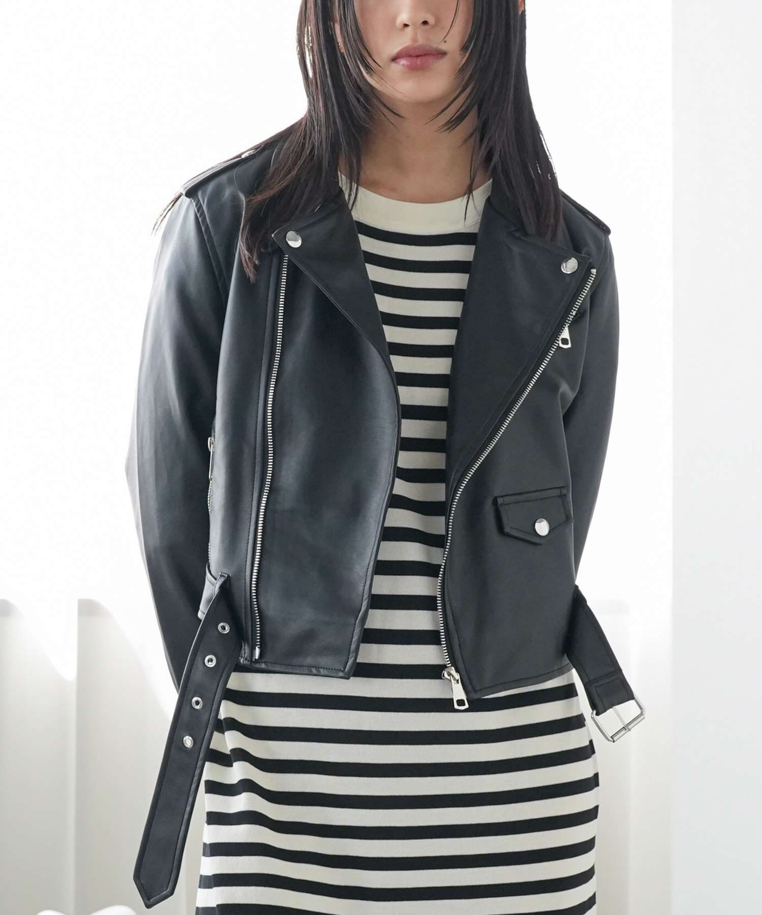 mili an deni（ミリアンデニ） フェイクレザーライダースジャケット