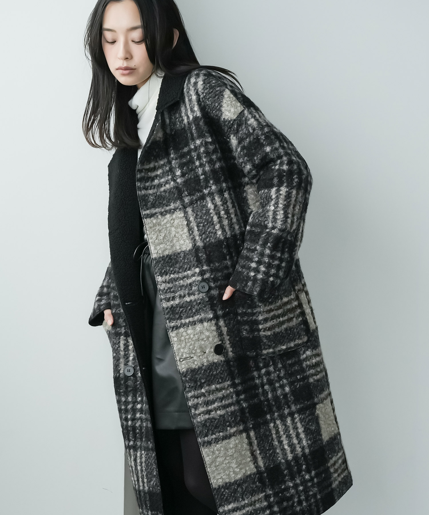 mili an deni（ミリアンデニ） リバーシブルチェックボアコート