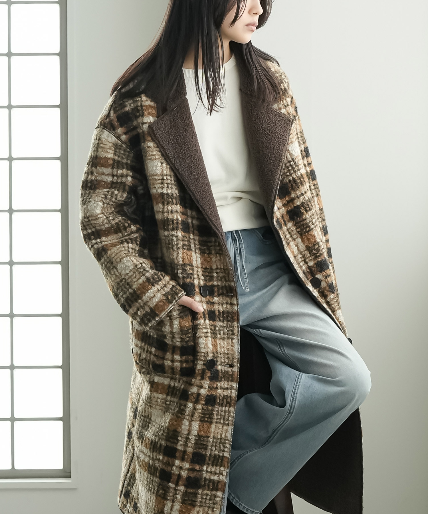 mili an deni（ミリアンデニ） リバーシブルチェックボアコート