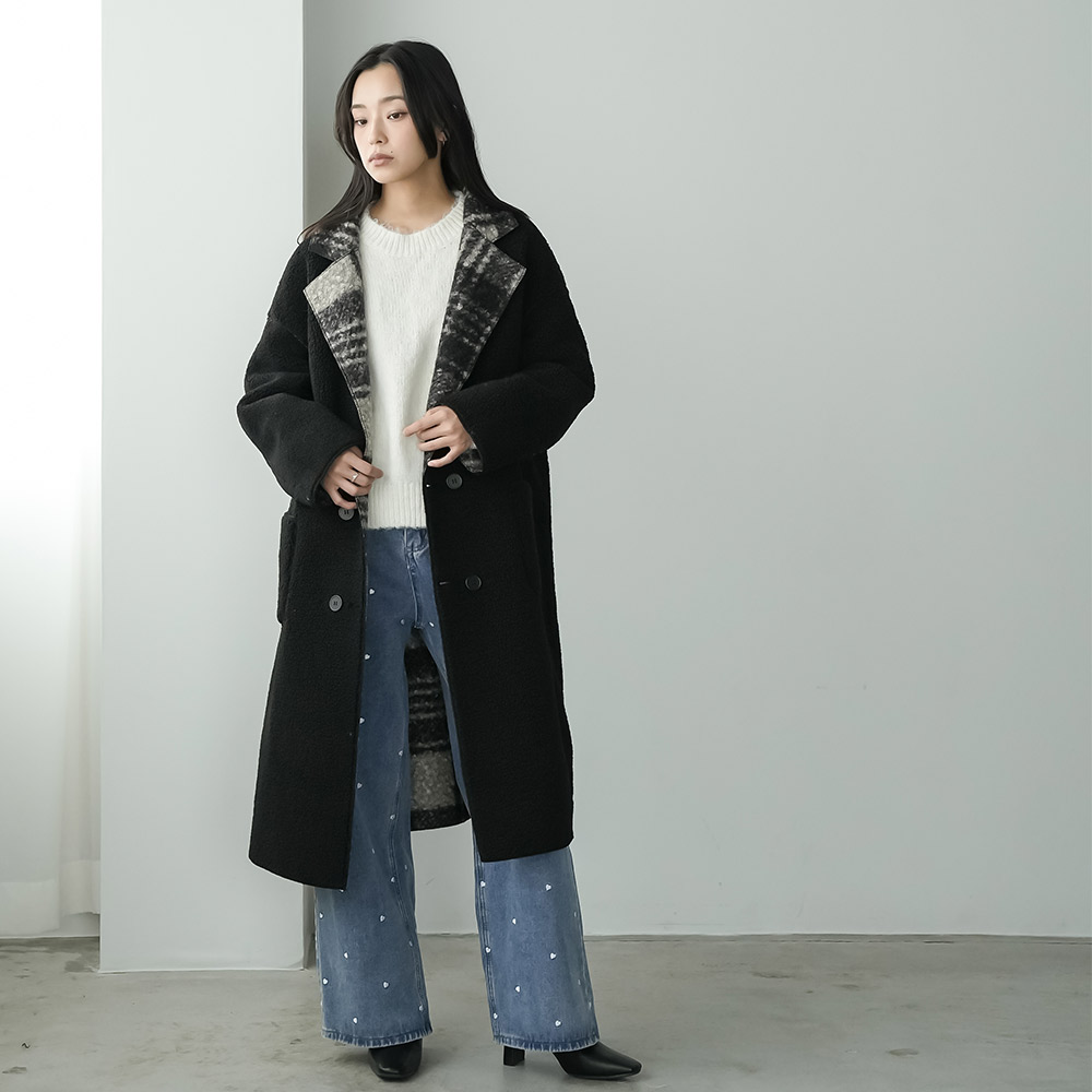 mili an deni（ミリアンデニ） リバーシブルチェックボアコート