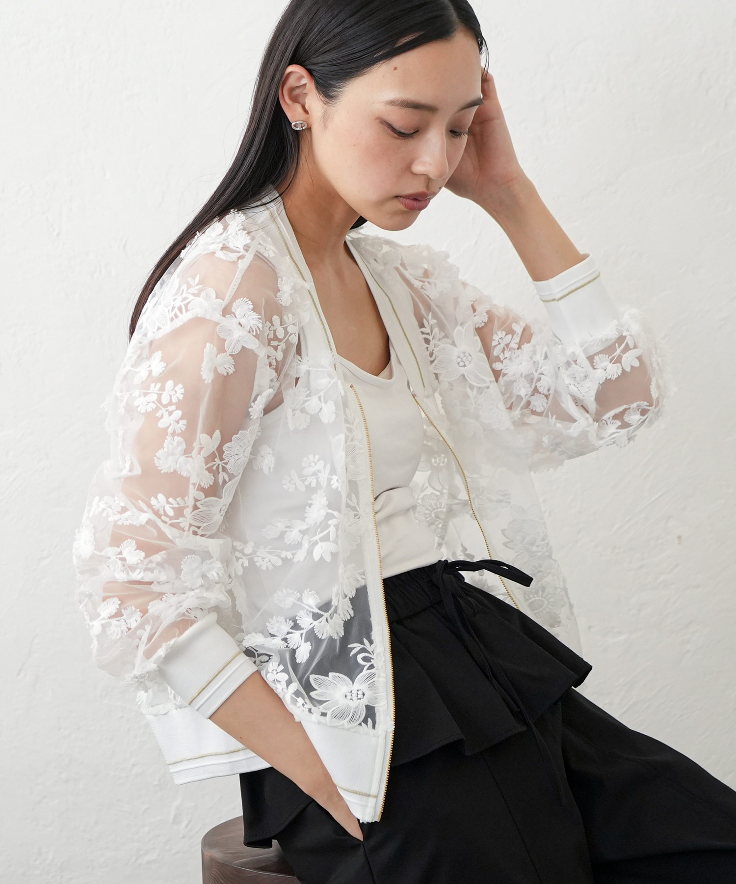 mili an deni（ミリアンデニ） 花柄シアーレースブルゾン シアーレース